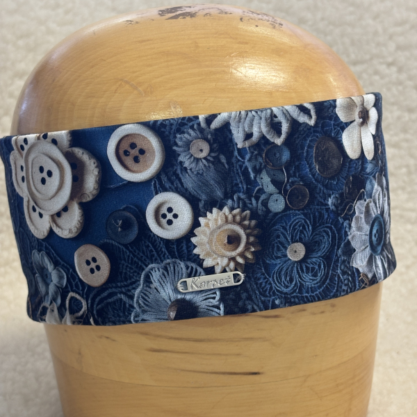  Dámska čelenka modrá s potlačou gombík