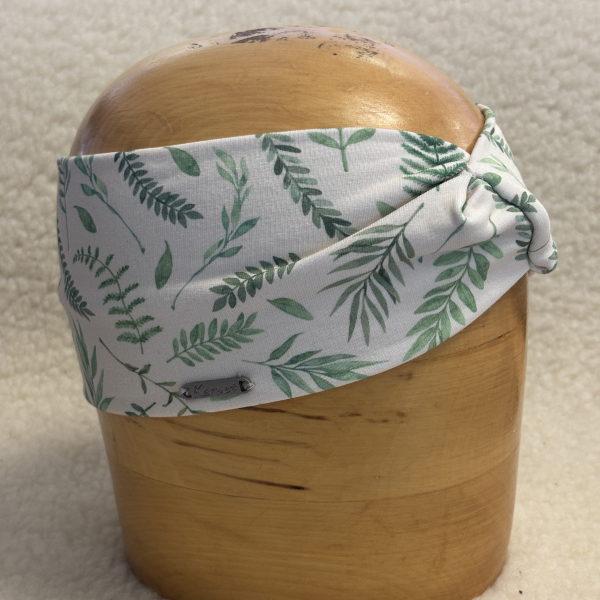  Dámska krížená čelenka modrá s potlačou listu a papradia