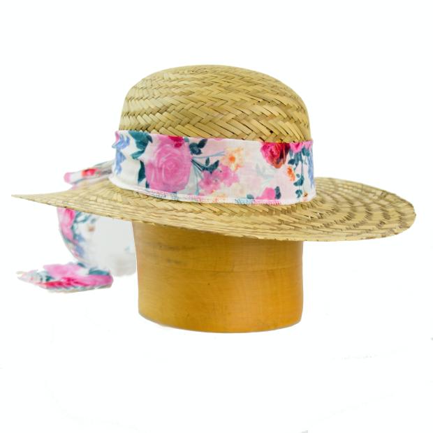 Dámsky slamený klobúk široká krempa zdobený šatkou