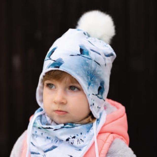 Detska zimná čiapka s brmbolcom potlač volavka - 5