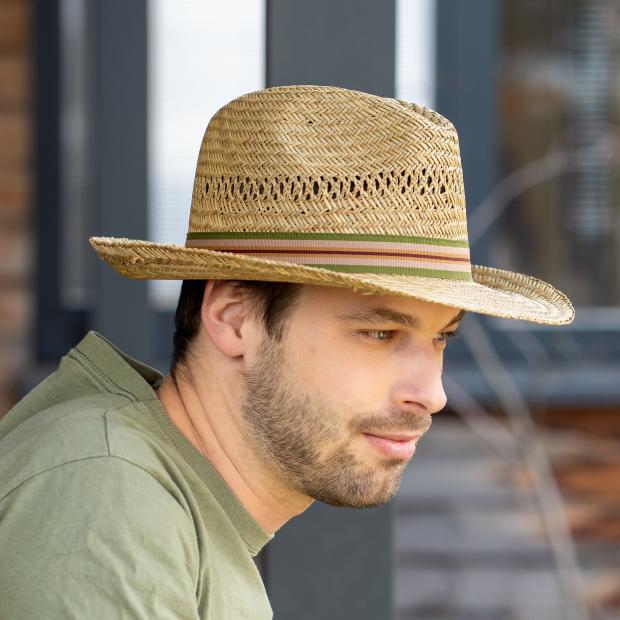 Pánsky slamený klobúk so zdvihnutou krempou