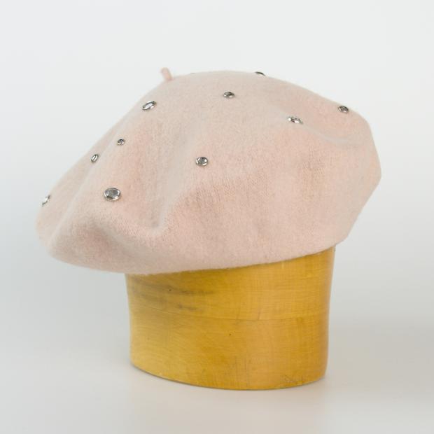 Vlnený baret s kamienkami - originál béžová